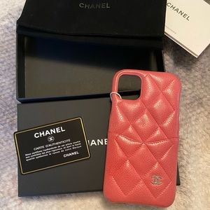 Chanel iPhone 11 Pro pink leather case